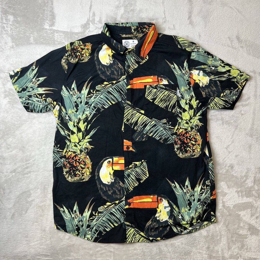 Hurley Brand Tropical Button-Up Shirt – Size M – Toucan & Pineapple Print